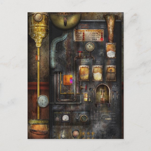 Steampunk - All das für eine Tasse Kaffee Postkarte (Vorderseite)