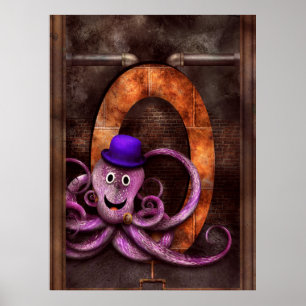 Steampunk - Alphabet - O is for Octopus Poster