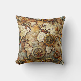 Steampunk-Alte-Karte-Wurfkissen Kissen