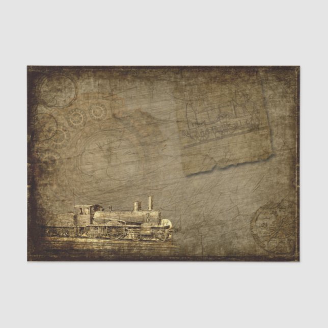 Steampunk - Alte Lokomotive Industrie Vintag Seidenpapier (Vorderseite)