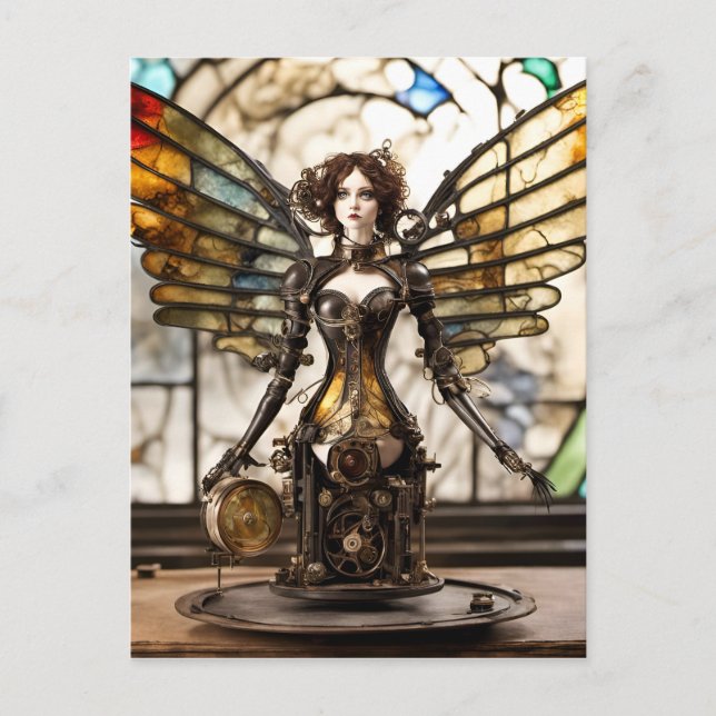 Steampunk Angel Mixed Media Doll Postkarte (Vorderseite)