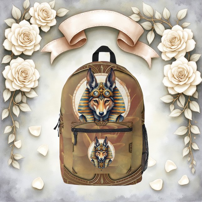 Steampunk Anubis Fox Portrait Bedruckter Rucksack (Von Creator hochgeladen)