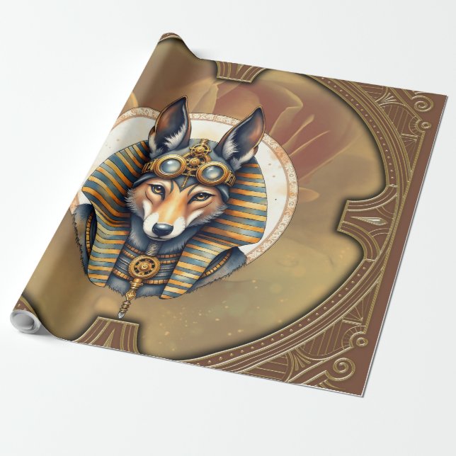 Steampunk Anubis Fox Portrait Geschenkpapier (Ungerollt)