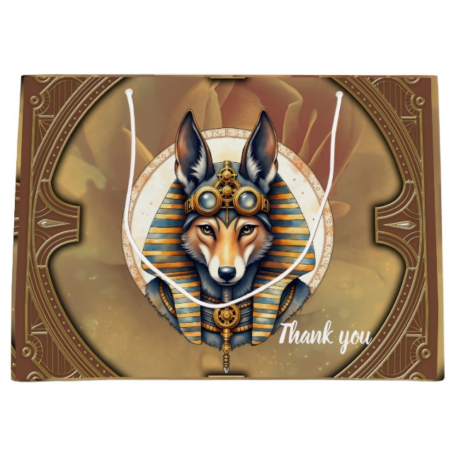 Steampunk Anubis Fox Portrait Große Geschenktüte (Vorderseite)