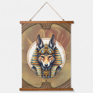 Steampunk Anubis Fox Portrait Wandteppich Mit Holzrahmen