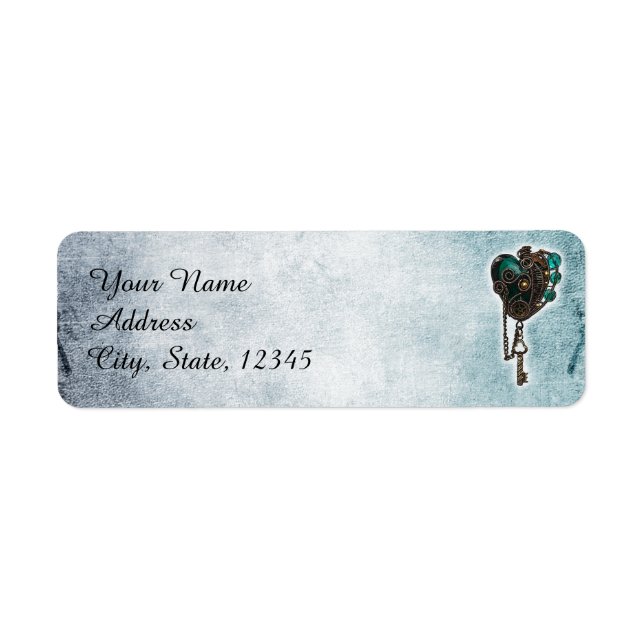 Steampunk Aquamarin Heart Wedding Label (Vorne)