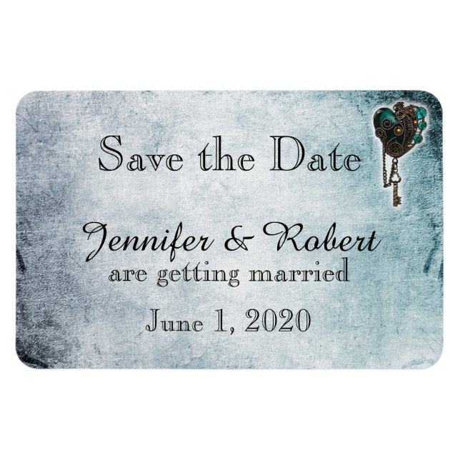 Steampunk Aquamarin Heart Wedding Save the Date Magnet (Horizontal)