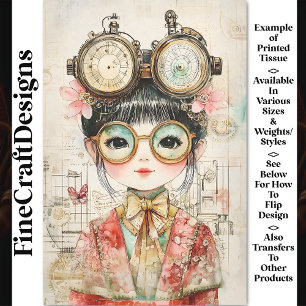 Steampunk Aquarell Asiatisches Mädchen BH9 Decoupa Seidenpapier