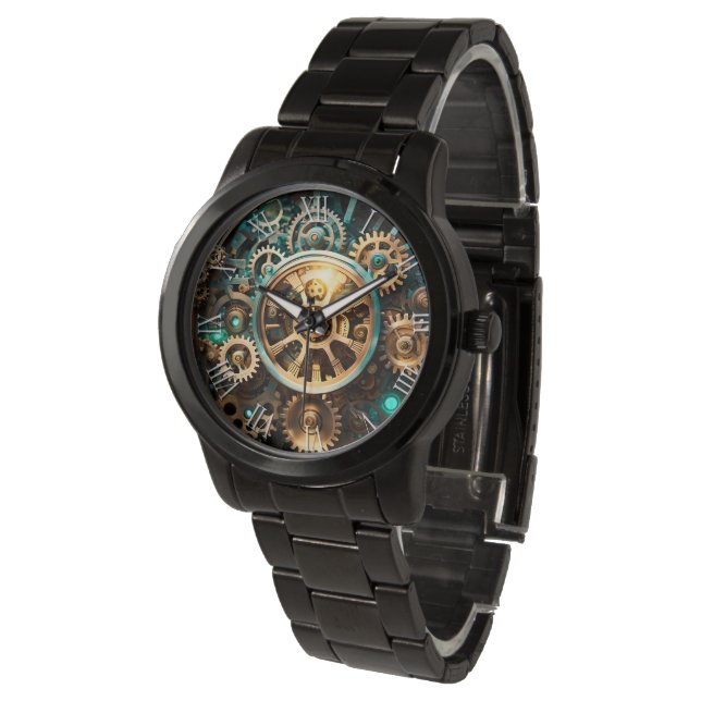 Steampunk Art cogs & gear men men's watch 4 Armbanduhr (Schrägansicht)