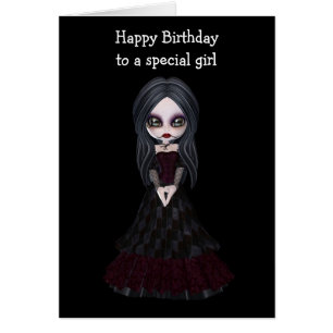 Steampunk Artmädchen, das schwarzes Kleid mit Rot