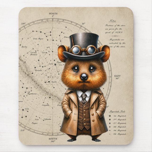 Steampunk-Astronom Quokka mit Sternenkarte Mousepad (Vorne)