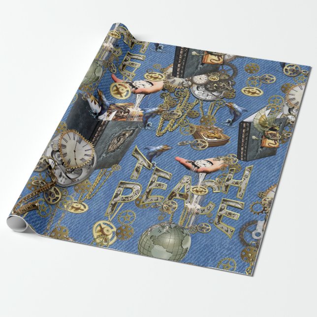 Steampunk auf Blue Denim Geschenkpapier (Ungerollt)