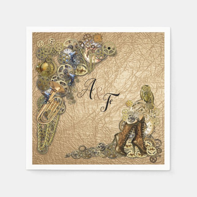 Steampunk auf Gold-Leder Napkins Serviette (Vorderseite)