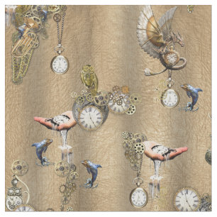 Steampunk auf Gold Tan Leather Fabric Stoff