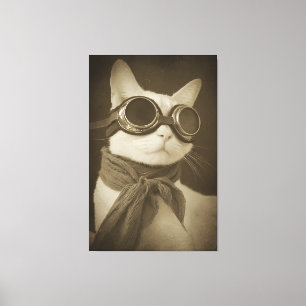 Steampunk-Aviator-Katze im Sepia-Porträt Leinwanddruck