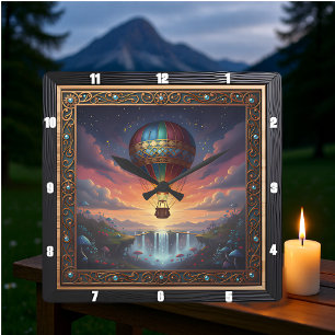 Steampunk-Ballon-Fantasie-Wasserfall Quadratische Wanduhr
