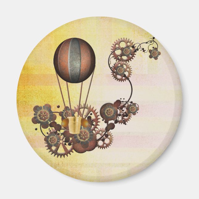 Steampunk Balloon Antik Gelb Magnet (Vorne)