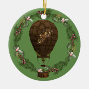 Steampunk Balloon & Wreath individuell einstellbar Keramik Ornament