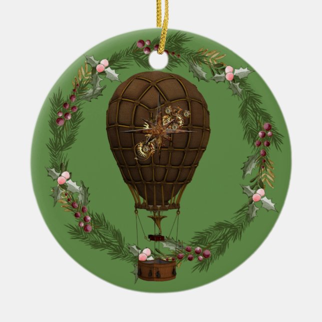 Steampunk Balloon & Wreath individuell einstellbar Keramik Ornament (Vorne)
