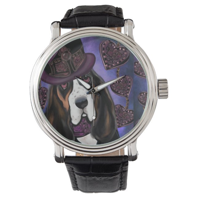 STEAMPUNK Basset Hound Armbanduhr (Vorderseite)
