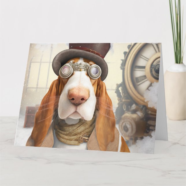 Steampunk Basset Hound Karte (Vorderseite)