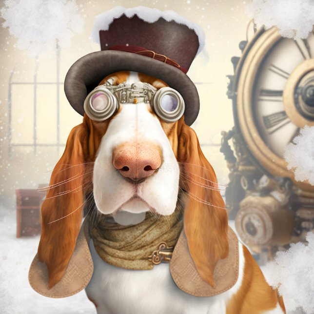 Steampunk Basset Hound Weinetikett (Von Creator hochgeladen)