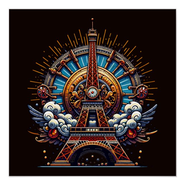 Steampunk Bastille Day Eiffel Tower Poster (Vorderseite)