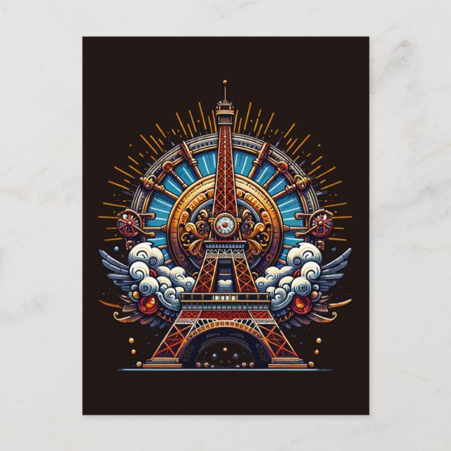 Steampunk Bastille Day Eiffel Tower Postkarte (Vorderseite)