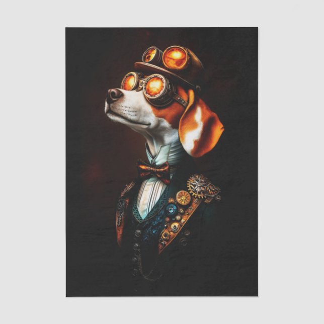 Steampunk-Beagle-Hundeporträt EM2L Decoupage Seidenpapier (Vorderseite)