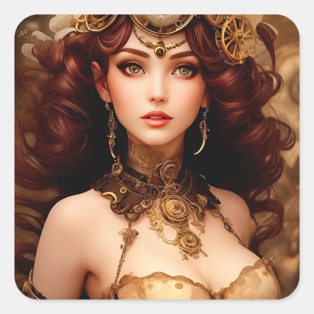 Steampunk Beautiful Venus Quadratischer Aufkleber (Vorderseite)