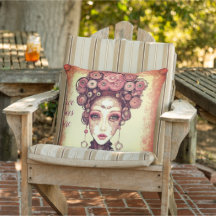 STEAMPUNK BEAUTY PINK DOLL FACE Throw Kissen
