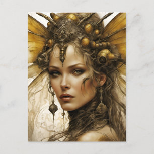 Steampunk Bee Insect Frau Postkarte