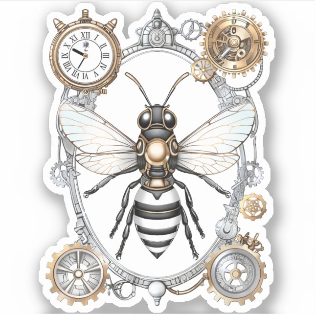 Steampunk Bee Insect Honey Bees Sticker Robotic (Vorderseite)