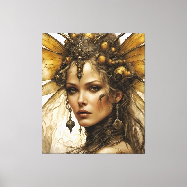 Steampunk Bee Insect Woman Tapestry Leinwanddruck (Vorderseite)