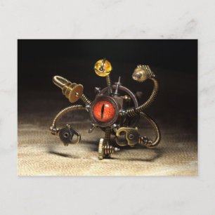 Steampunk Beholder Robot Postkarte