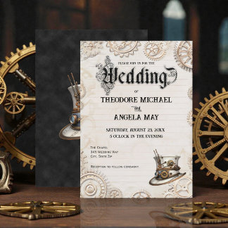 Steampunk Beige Personalized Wedding Invitation Einladung