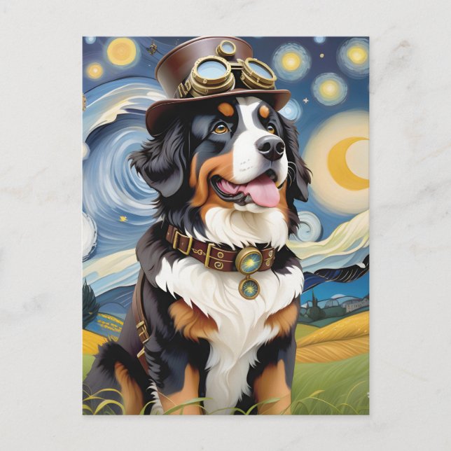 Steampunk Bernese Mountain Dog Postkarte (Vorderseite)