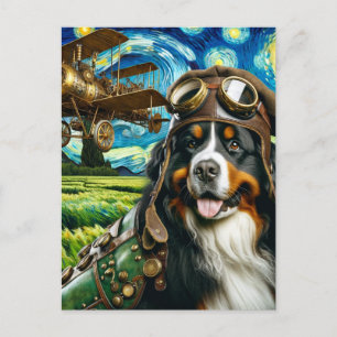 Steampunk Bernese Mountain Dog Van Gogh Postkarte