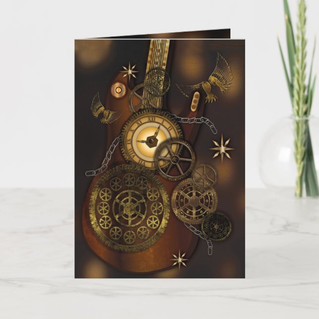Steampunk Birthday Grandson Metal Gears Guitar Karte (Vorderseite)