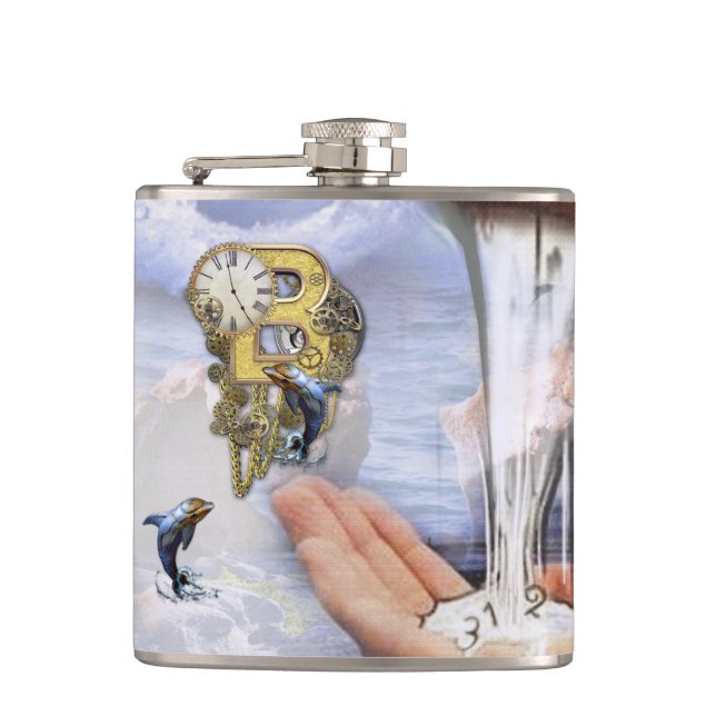 Steampunk Birthday Letter B Flachmann (Vorderseite)