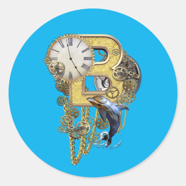 Steampunk Birthday Letter B Runder Aufkleber (Vorderseite)