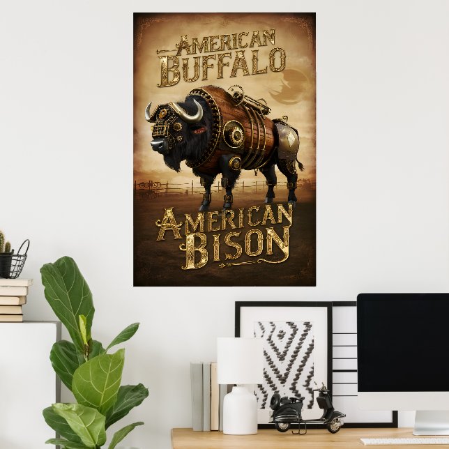 Steampunk Bison auf der Prärie Poster (Heimbüro)
