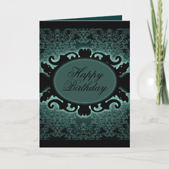 Steampunk Black Aquamarin Damask Gothic Monogramm Karte (Vorderseite)