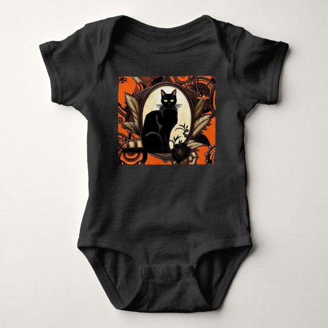 Steampunk Black Cat Halloween Baby Strampler (Vorderseite)