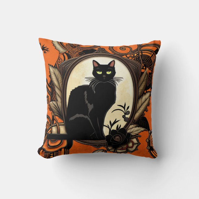 Steampunk Black Cat Halloween Kissen (Vorderseite)