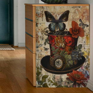 Steampunk Black Hat Decoupage Seidenpapier