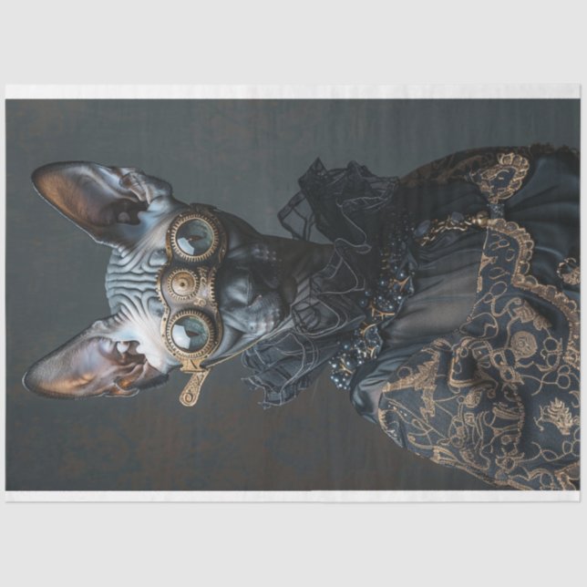 Steampunk Black Sphynx Cat Decoupage Seidenpapier (Vorderseite)