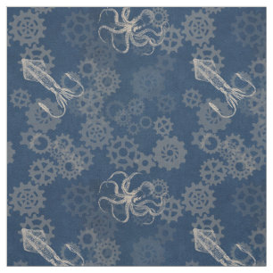 Steampunk blaues Kraken-Gewebe Stoff