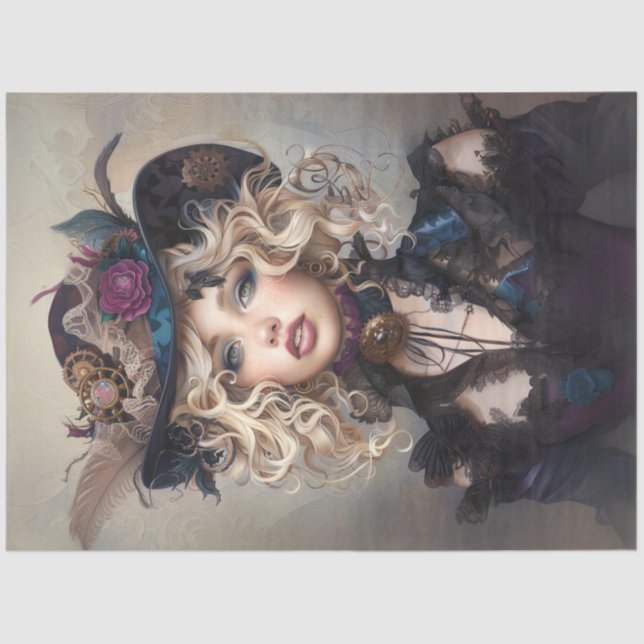 Steampunk Blonde-Lady Cogsworth Decoupage  Seidenpapier (Vorderseite)