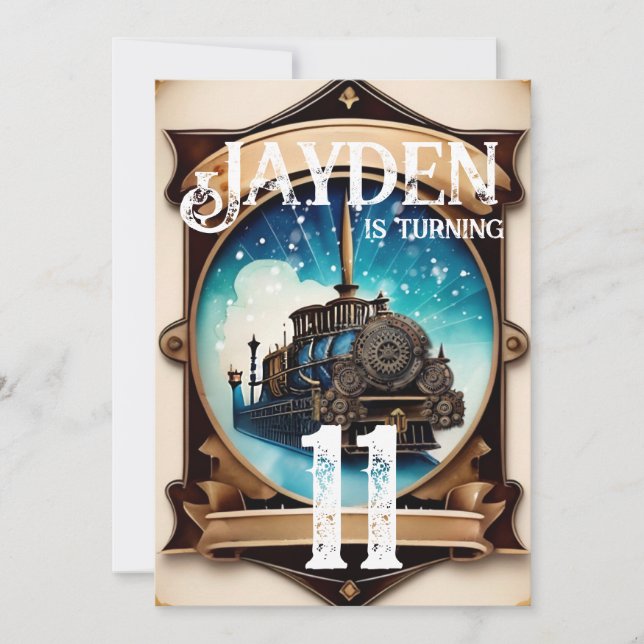 Steampunk Blue Gold Geburtstagsparty Einladung (Vorderseite)